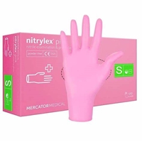 Rękawice nitrylowe różowe, bezpudrowe rękawiczki rozmiar S, 100 szt.